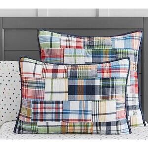 Pottery Barn Kids Madras Plaid Quilted Standard Sham Aet Of 2